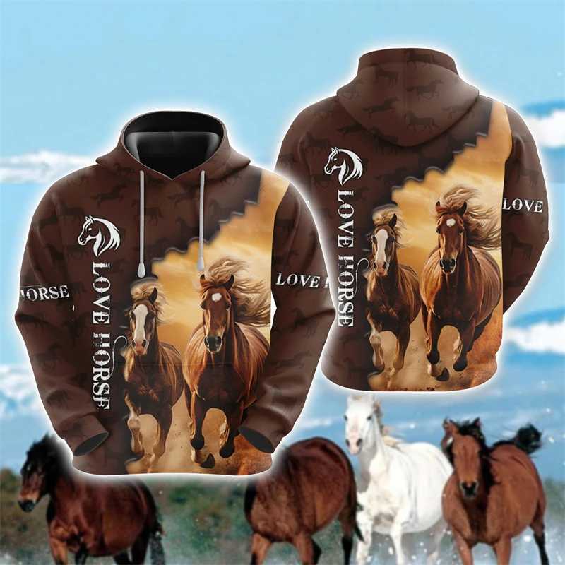 Horse Lover Hoodies For Men Clothes Casual Farm Graphic Sweatshirts Face Pullovers Equestrian Tracksuit Boy Y2k Top W241213