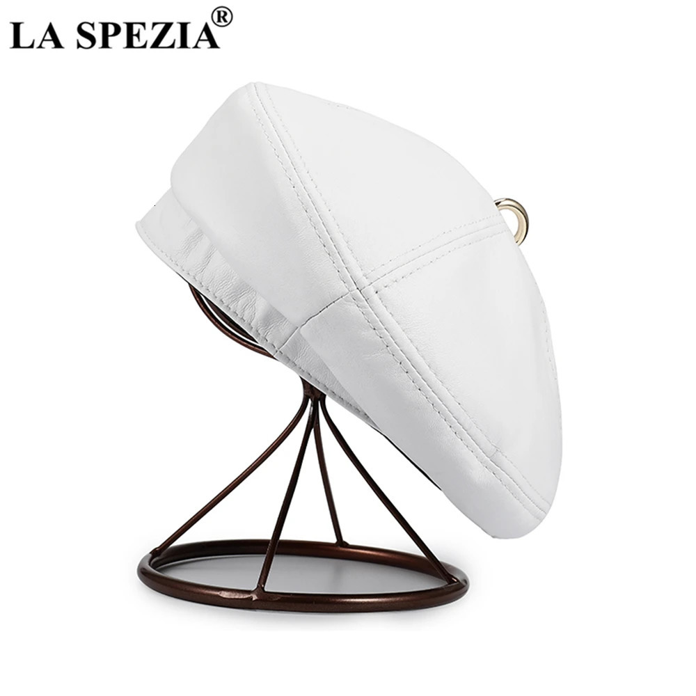 LA SPEZIA Women Beret Hat Vintage Red Womens Hats Genuine Leather Sheepskin Solid Red Blue White Black Autumn Winter Hat 241213