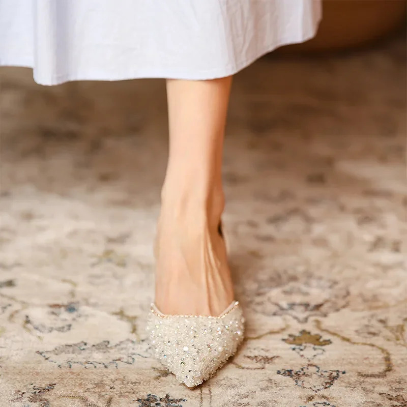 Womens Wedding Shoes Crystal Elegant Corner Toe Middle High Heels Sexy Womens Party Shoes Pump Womens Shoes 241213