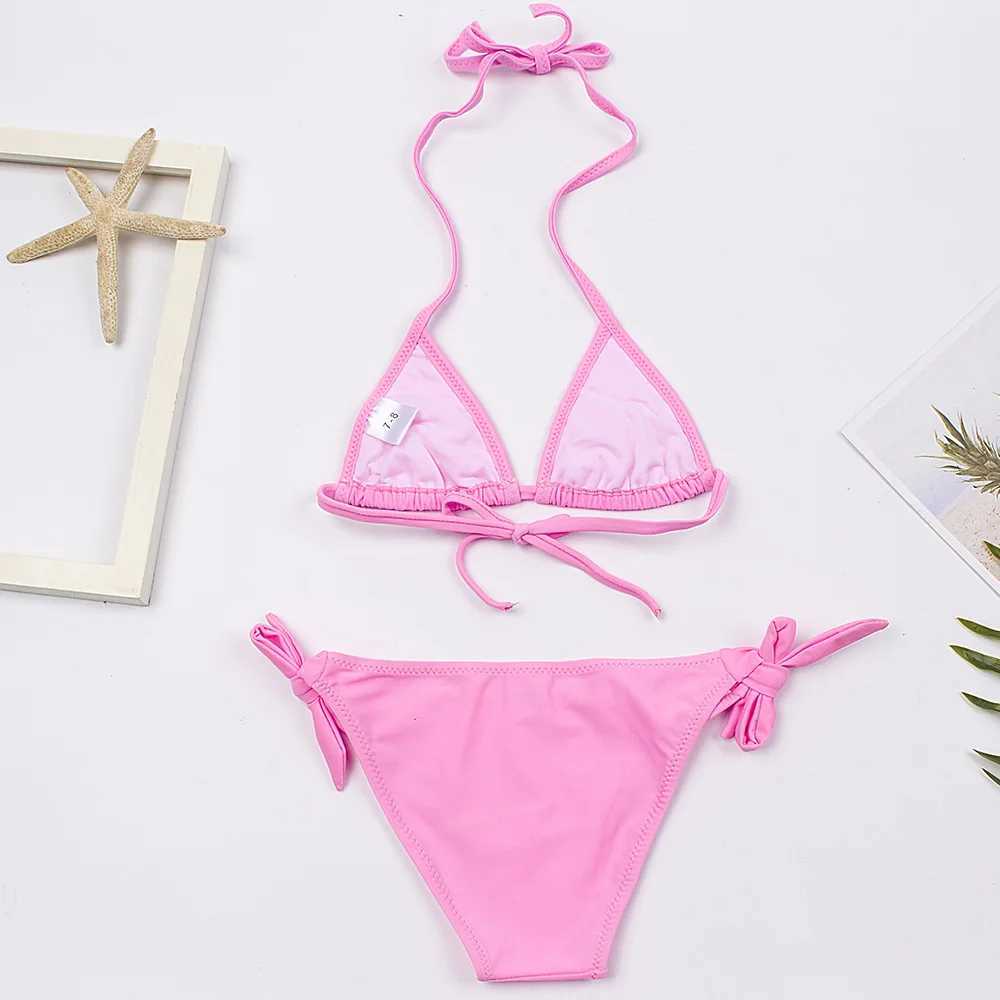 Solid Bandage Girls Bikini Set New Summer Multi Fal Kids Girls Swimwear Swimsuit Children Biquini Infantil Bathing SuitXJ241212