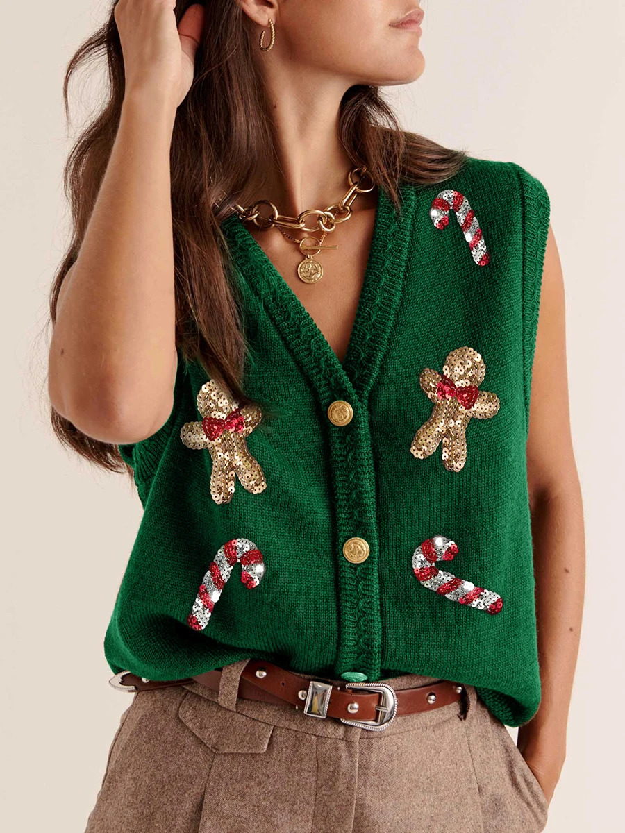 Ugly Christmas Vests for Women Sequin Nutcracker Santa Sweaters Shirt Holiday Sparkly Graphic Crewneck Pullover Top Black 241212