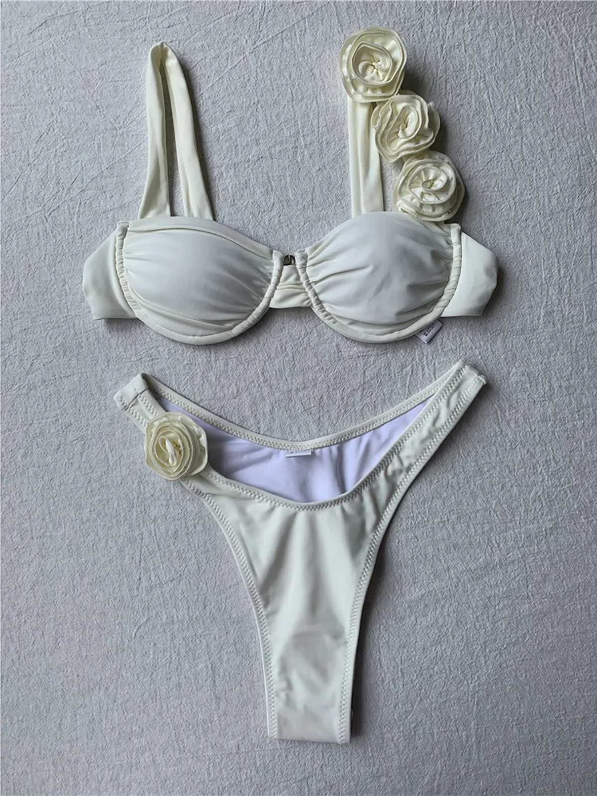 Sexy 3D Flowers Underwired Brazilian Bikini Women Swimwear Fa Swimsuit Two-pieces Bikini set Bather Bathing Suit Swim K4943XJ241212