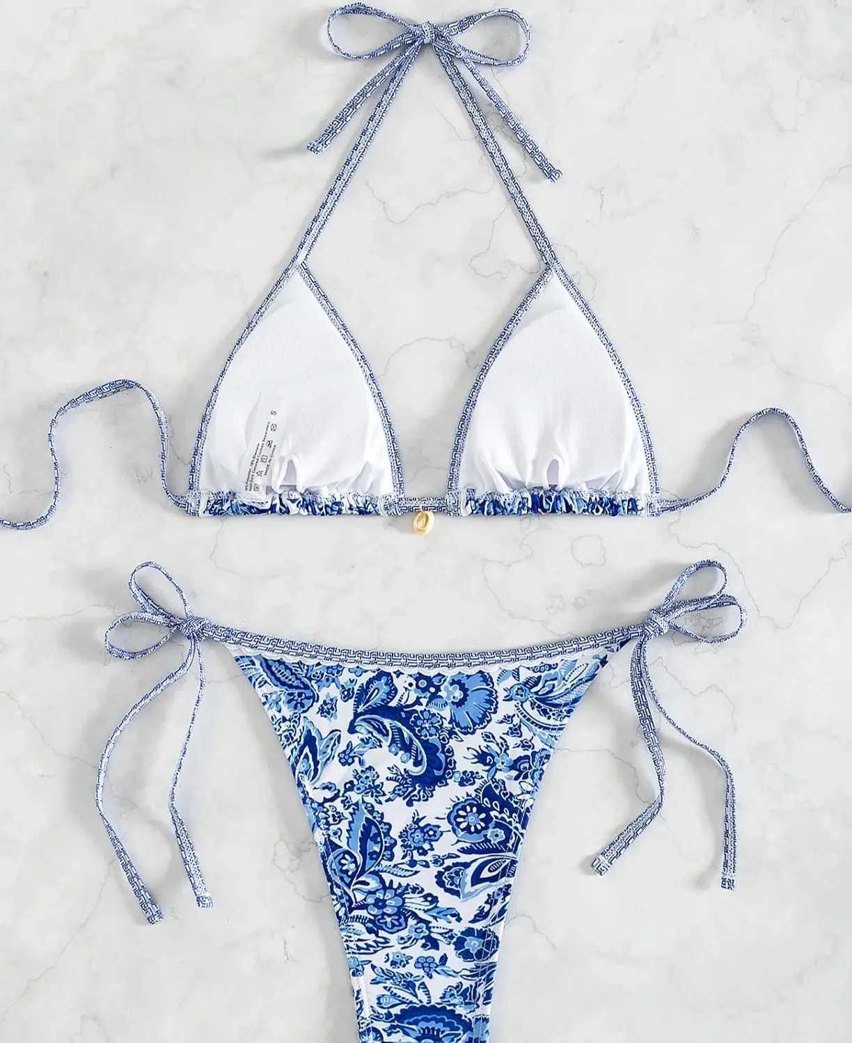 Print Flower Bikini Set Triang Pad Bra Low Waist Triang Beach Shorts Strip Tie Swimming Suit Fa Sexy SwimwearXJ241212
