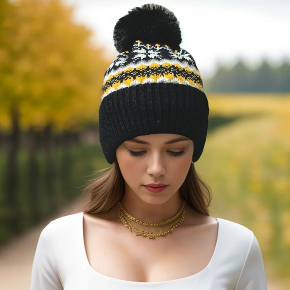 Hair Winter Cashmere Warm Wool Hat Fashion Christmas Snowflake Warm Knitted Hat 241205