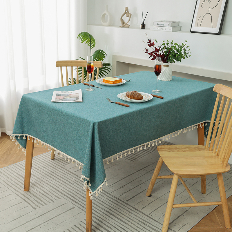 Solid Color Fringed Lace Rectangular Tablecloth Simple Film, Oil-proof and Wear-resistant