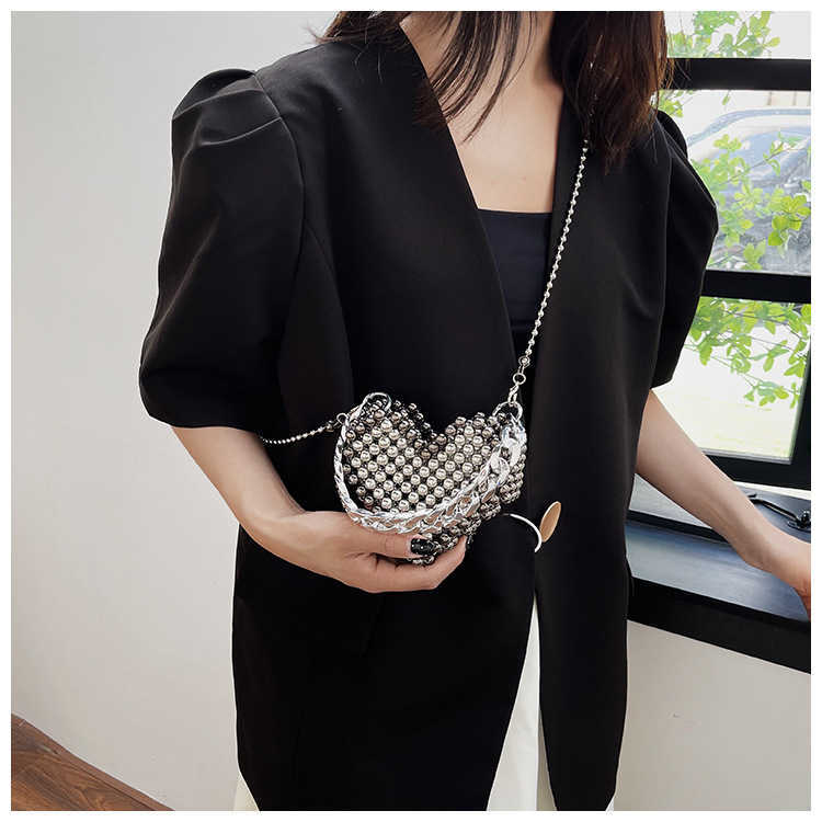 Mini Womens Beaded Love Handbag Summer New Banquet Bag Chain Cross Shoulder Bag