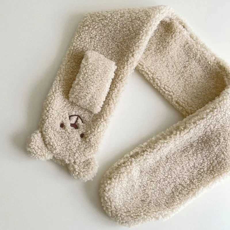 Scarves Wraps Winter Children Cartoon Scarf Girls Baby Coral Fleece Wool Collar Scarf Soft Neck Warmers Toddler Bear Scarves Christmas Gifts H241213