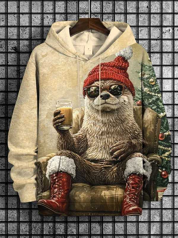 Christmas themed hoodie cute otter series 3D printed hoodie sweatshirt mens/womens adult hoodie boy coat Christmas childrens hoodie zipper W241213
