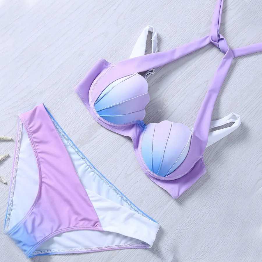 Women New Mermaid Bikini Polyester Gradient Swimsuit Tight ss Swimwear High Bounce Summer Bathing Suit Beachwear 2024XJ241212