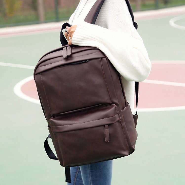 Casual Travel Bag, Trendy Men's Student High School PU Leather Korean Version Backpack, Fashionable Quality Classic