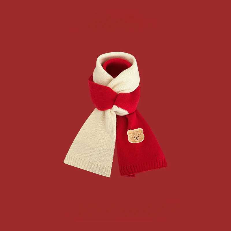 Scarves Wraps New Year Cute Bear Wool Scarf Babies Christmas Thick Soft Neckerchief Chirdren Shawl Winter Warm Cute Neckerchief Accessories H241213