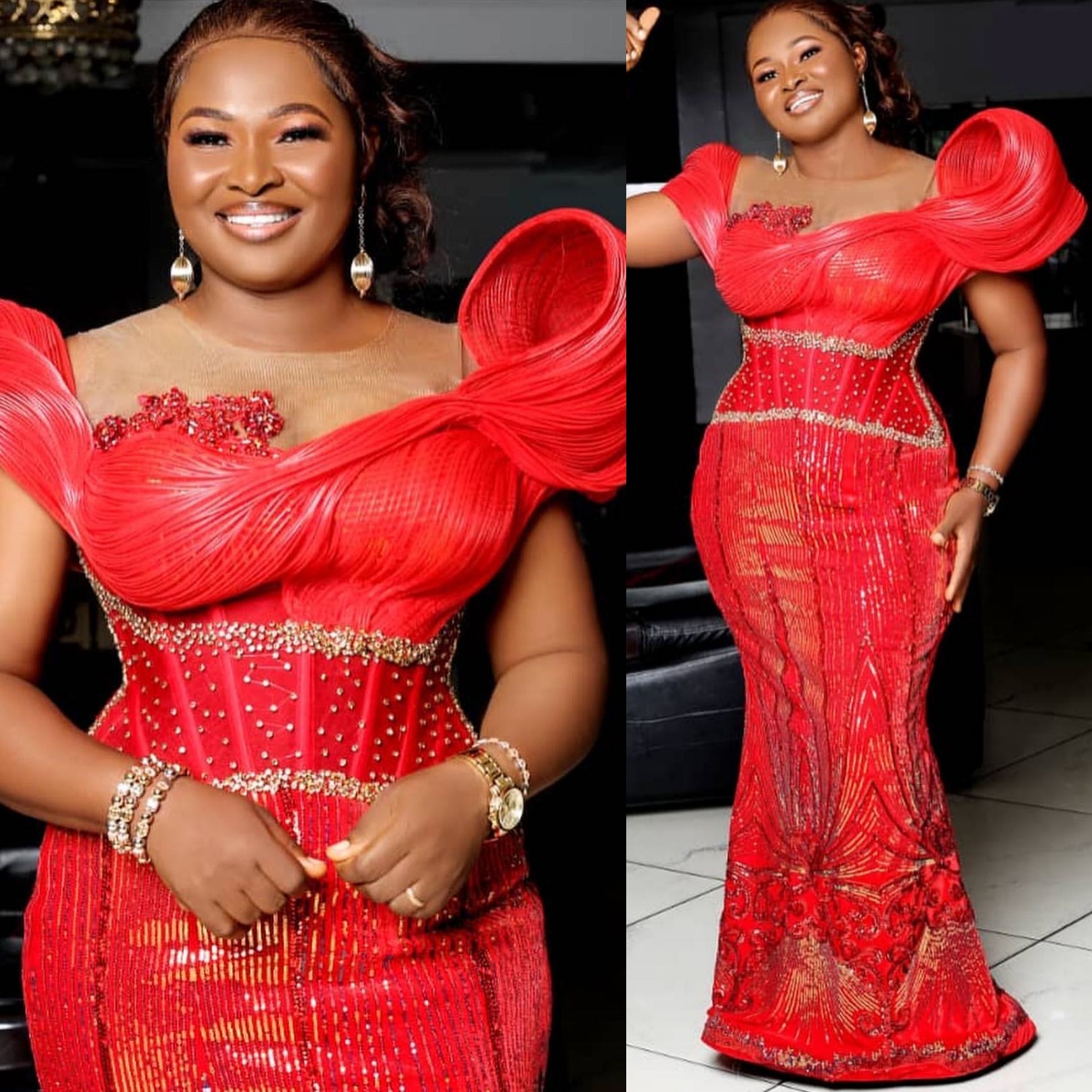 Red Mermaid Prom Dresses 2025 Beaded Sequined Lace Stylish Evening Formal Party Second Birthday Engagement Gowns Plus Size Dress For Special Occasions