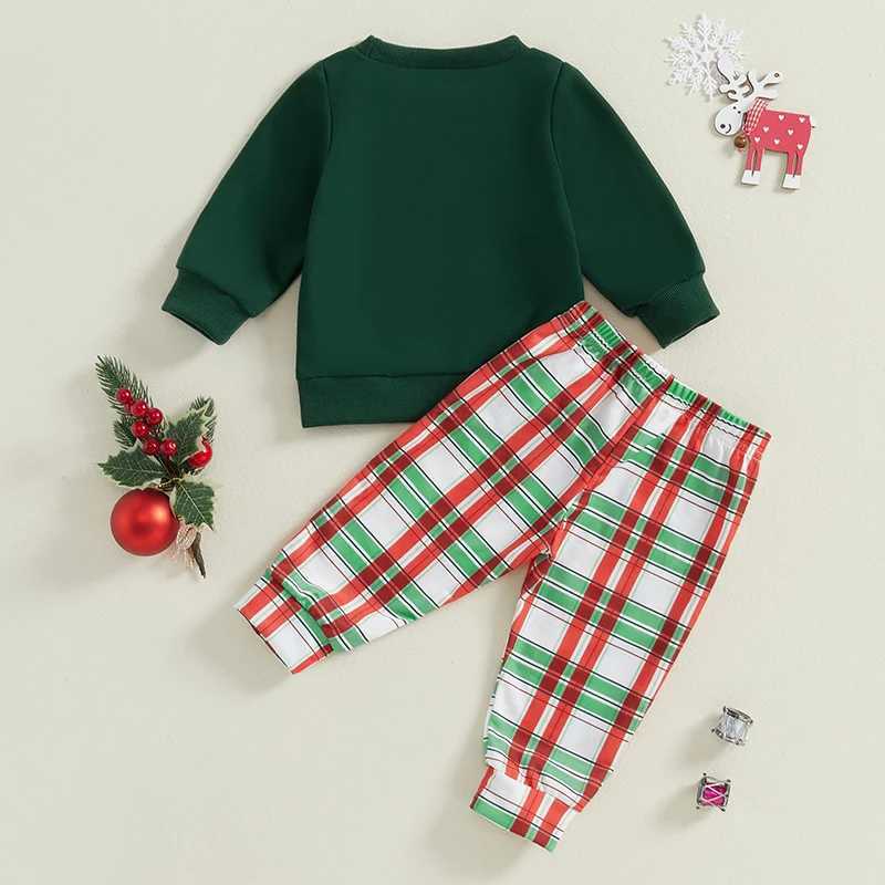 0-3 year baby boy childrens Christmas set gingerbread mens checkered pattern long sleeved sportswear elastic pants 2-piece baby set W241213