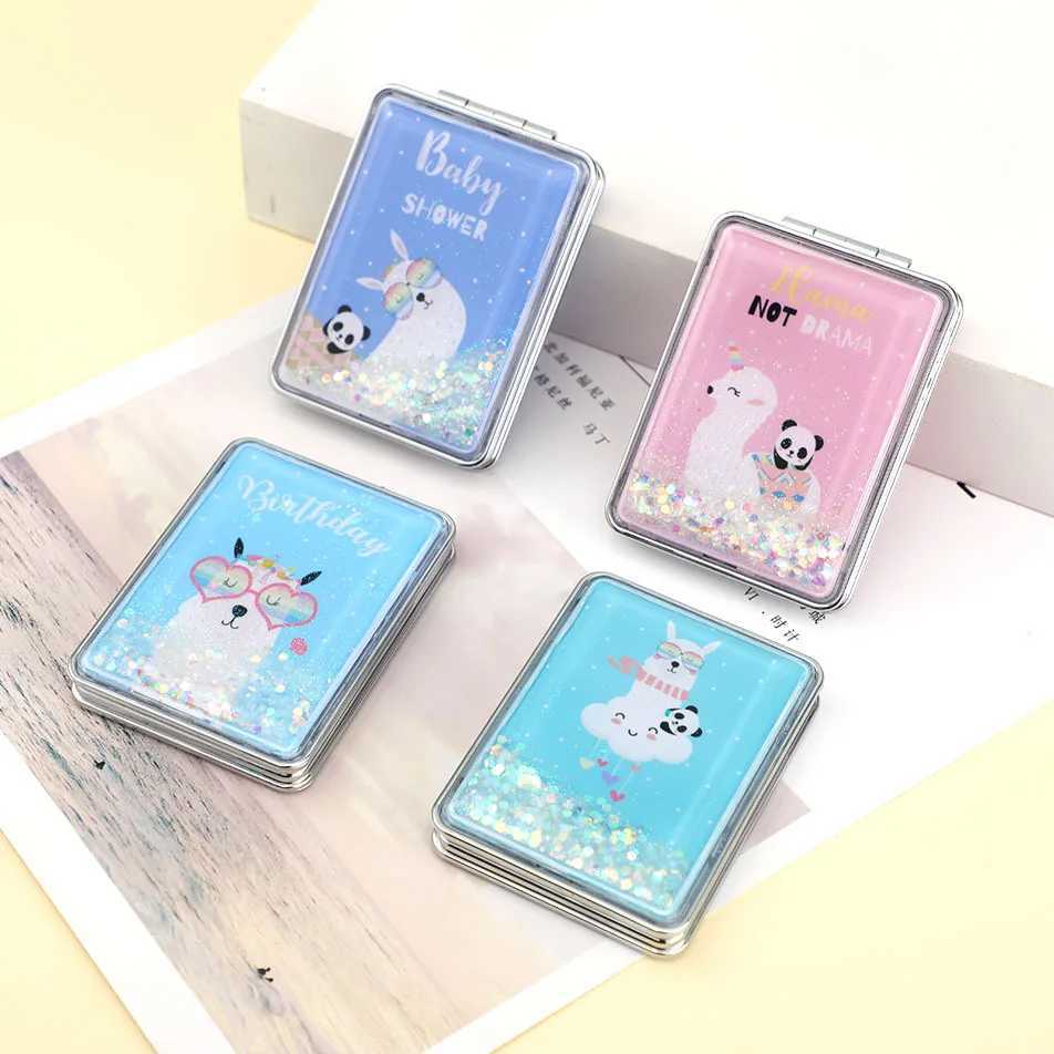 Quicksand Makeup Square Mirror Cute Girl Cartoon Double-Sided Mirror Portable Makeup Mirror Home Decoration AccessoriesXJ241213