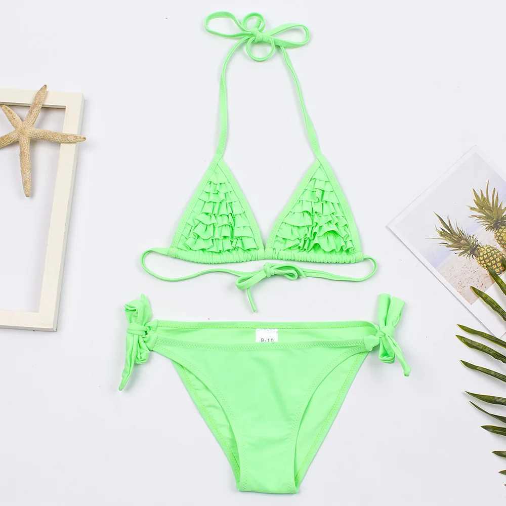 Solid Bandage Girls Bikini Set New Summer Multi Fal Kids Girls Swimwear Swimsuit Children Biquini Infantil Bathing SuitXJ241212