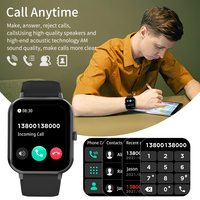 LIGE 1.82-inch Square Color Screen Smart Watch Multi functional Waterproof Step Counting Alarm Clock Wireless Call Message Push Watch