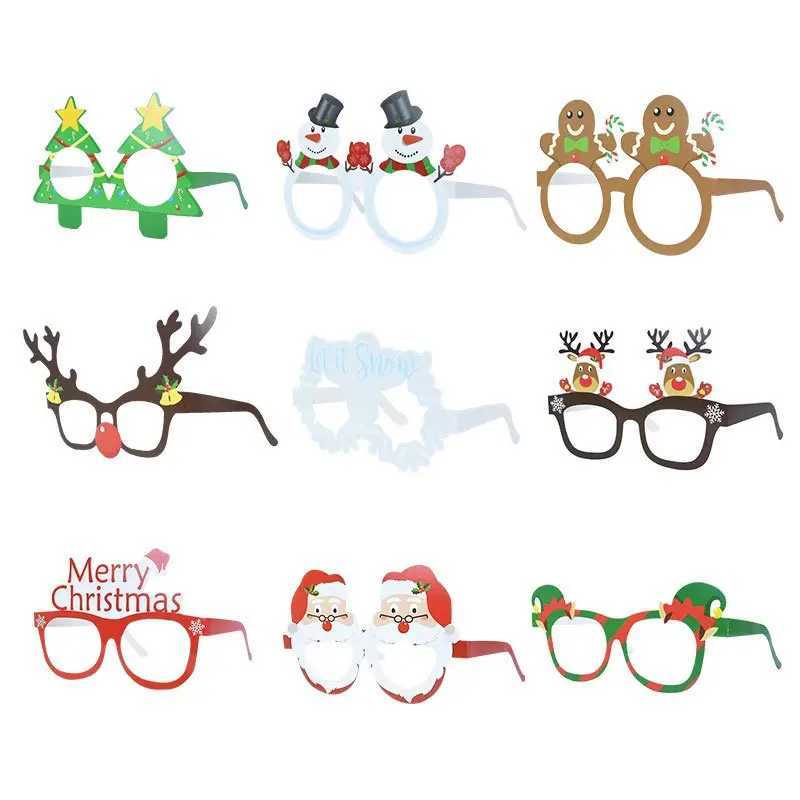 Sunglasses 9pcs/New Christmas Decoration Santa Claus Snow Tree 3D Paper Glasses Childrens Photography Props Party Supplies H241213