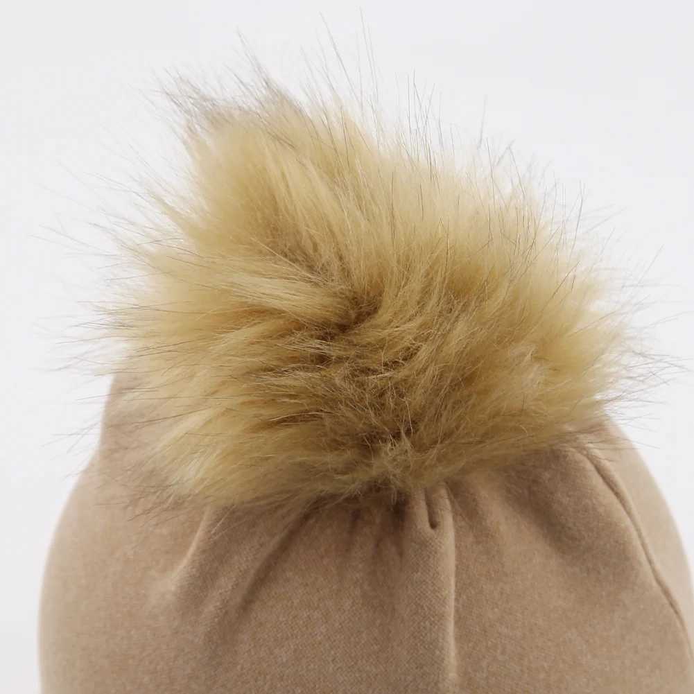 Pompom Faux Cashmere Baby Turban Hats Leather Stick Warm Winter Caps Newborn Boys Girls Beanies Bonnet Kids Headwraps HeadwearXJ241213