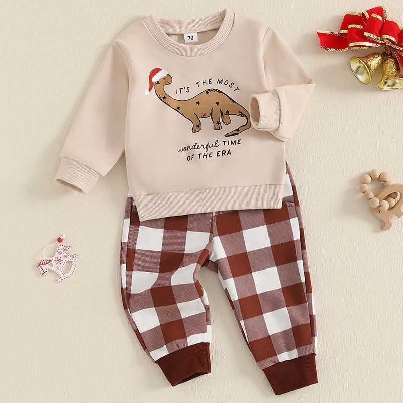 Baby girl boy Christmas set reindeer snowflake print long sleeved hooded sweatshirt with striped pants suitable for young children W241213