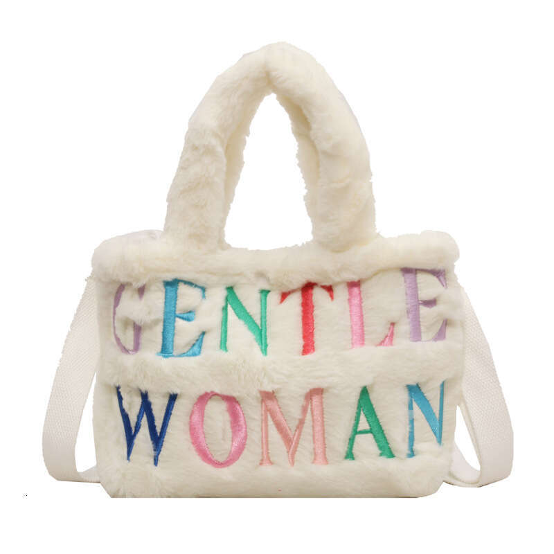 Thailand Gentle Woman Cute Plush Handbag 2023 New Embroidered Letter Single Shoulder Bag