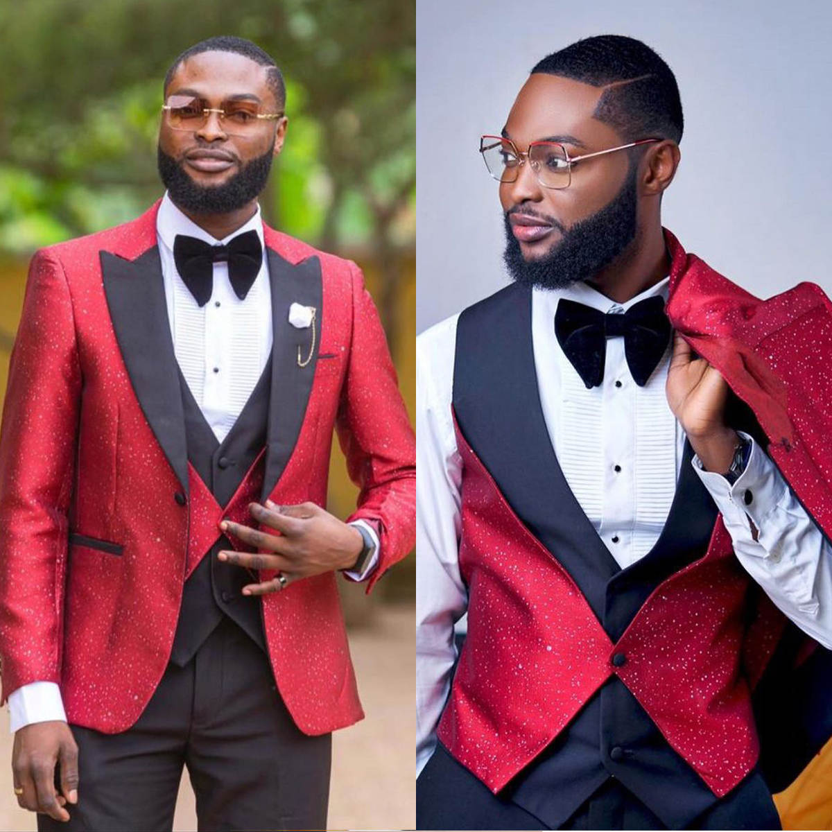 Designer Men Suits 3 Piece Set Jacket Pant Vest Peaked Lapel Fashion Wedding Tuxedos One Button Business Bling Groom Tuxedo suit Customized