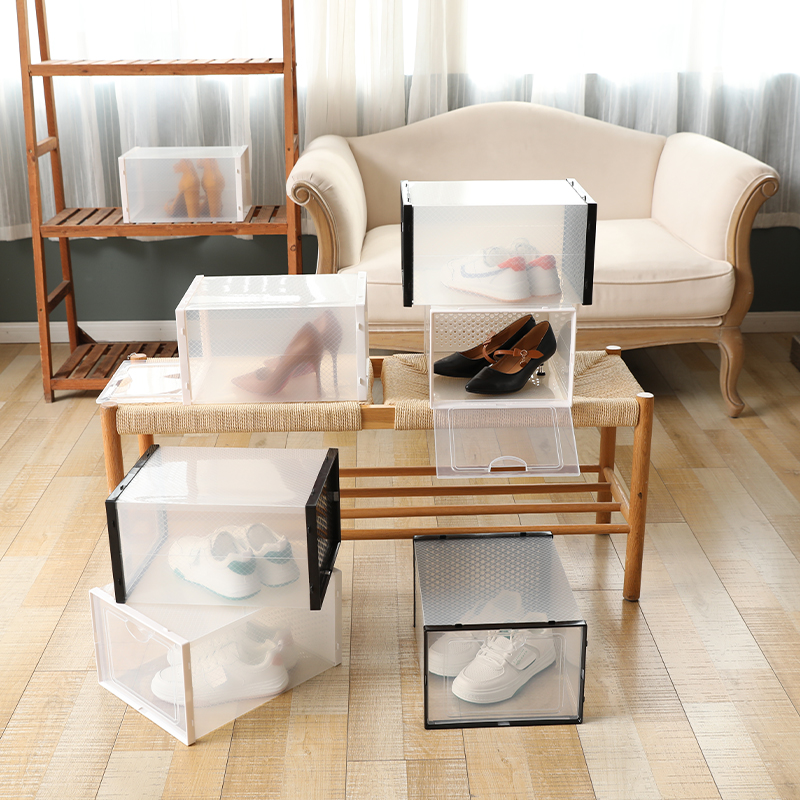 Large double frame plastic transparent shoe box Amazon hot selling folding storage box dustproof and waterproof PP basketball shoe box
