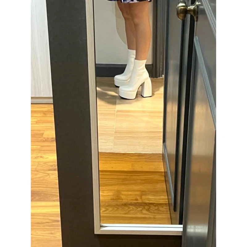 Modern Boots Womens Platform Heel Round Heel Leather Boots Short and Fat Heel Zipper er Block Heel Fashion Girls Casual Shoes 241213
