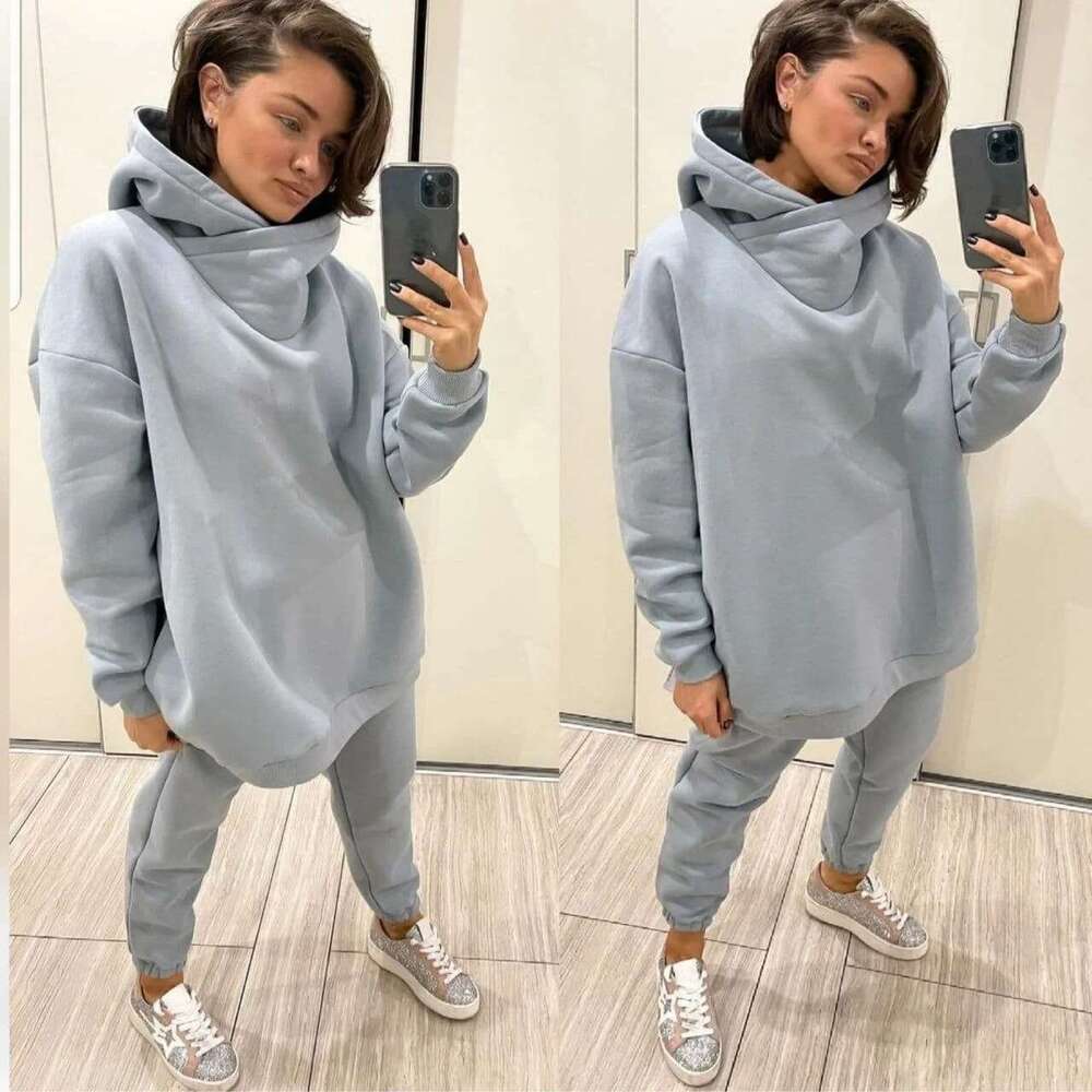 New European American Autumn And Winter Women's Foreign Trade Hoodie Two-Piece Set Trendy Clothing Fashion Casual Temperament