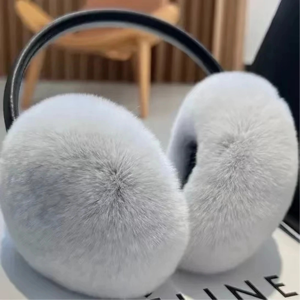 Womens natural fur earmuffs winter fur headphones soft and warm cables real Rex rabbit earmuffs cold weather 241211