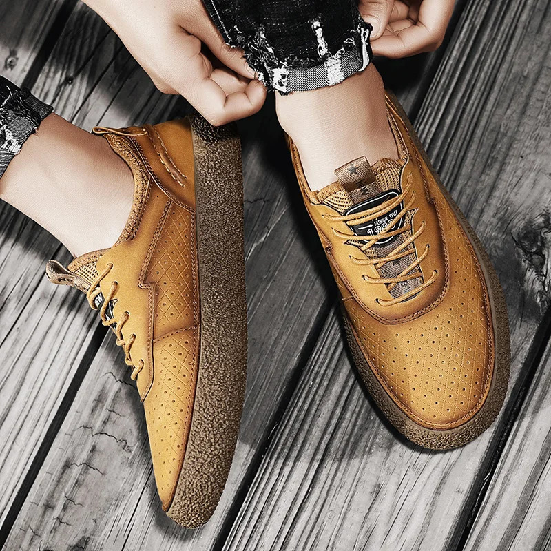 Mens sports shoes comfortable classic outdoor leisure skateboarding shoes mens fashionable non slip genuine leather skateboarding shoes 241213