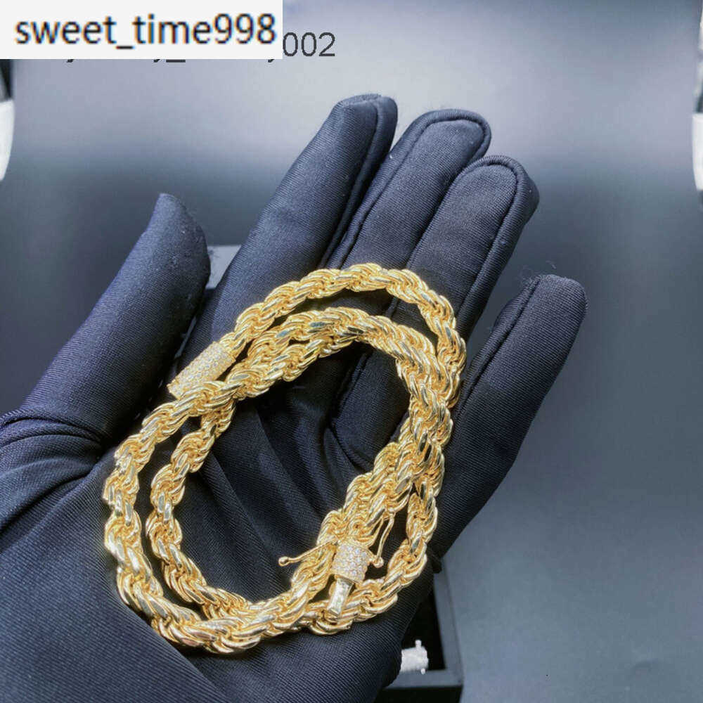 Pass Diamond Tester 8mm Full VVS Moissanite Iced Out Rope Chain 925 Sterling Silver Men Hip Hop Jewelry Twisted Necklace