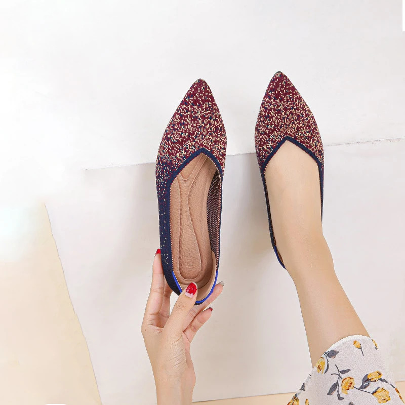 women shoes flat knit breathable square heel fashionable beautiful princess antiskid rubber sole comfortable 241213