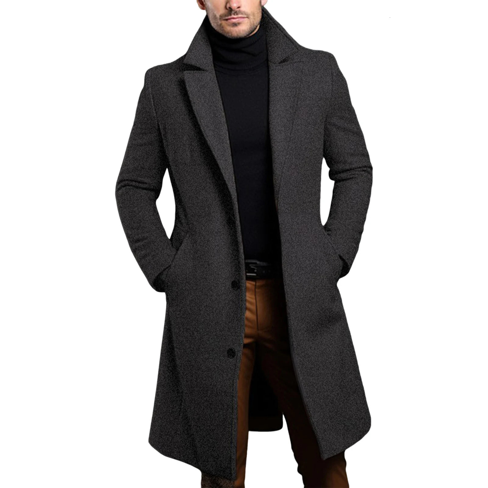 Men Elegant Long Trench Overcoat Singlebreasted Windproof Coat for Jeans Sweater Boots Matching 241213