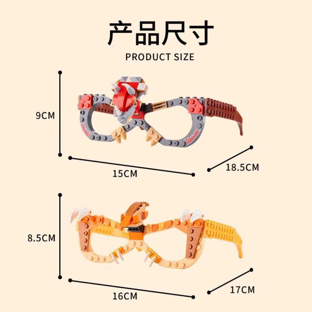 Sunglasses NEW Dinosaur Series Building Block Glasses DIY Puzzle Baseplate Frame Bricks Christmas Creative Birthday Gift for Kids H241213