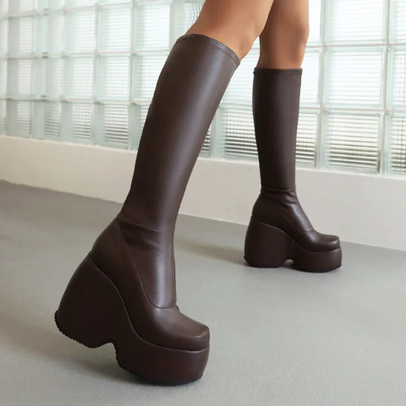 Womens boots autumn and winter fashion high heels comfortable modern boots knee high boots 12cm plus size 31-43 241213