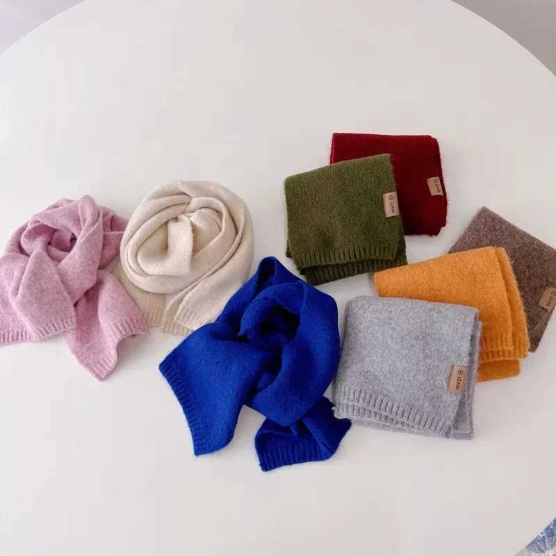 Scarves Wraps Autumn Winter Wool Baby Scarf for Kids Boy Girl Korean Fashion Solid Color Scraf Cashmere 15*130cm Scarf for 3-12 Year Children H241213