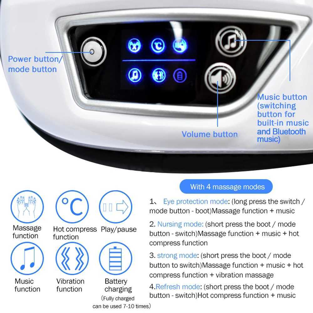 6D Intelligent Vibration Airbag Compression Eye Massager Bluetooth Music Eye Care Instrument Eye Massager Glasses Relaxation Fatigue Bag W241213