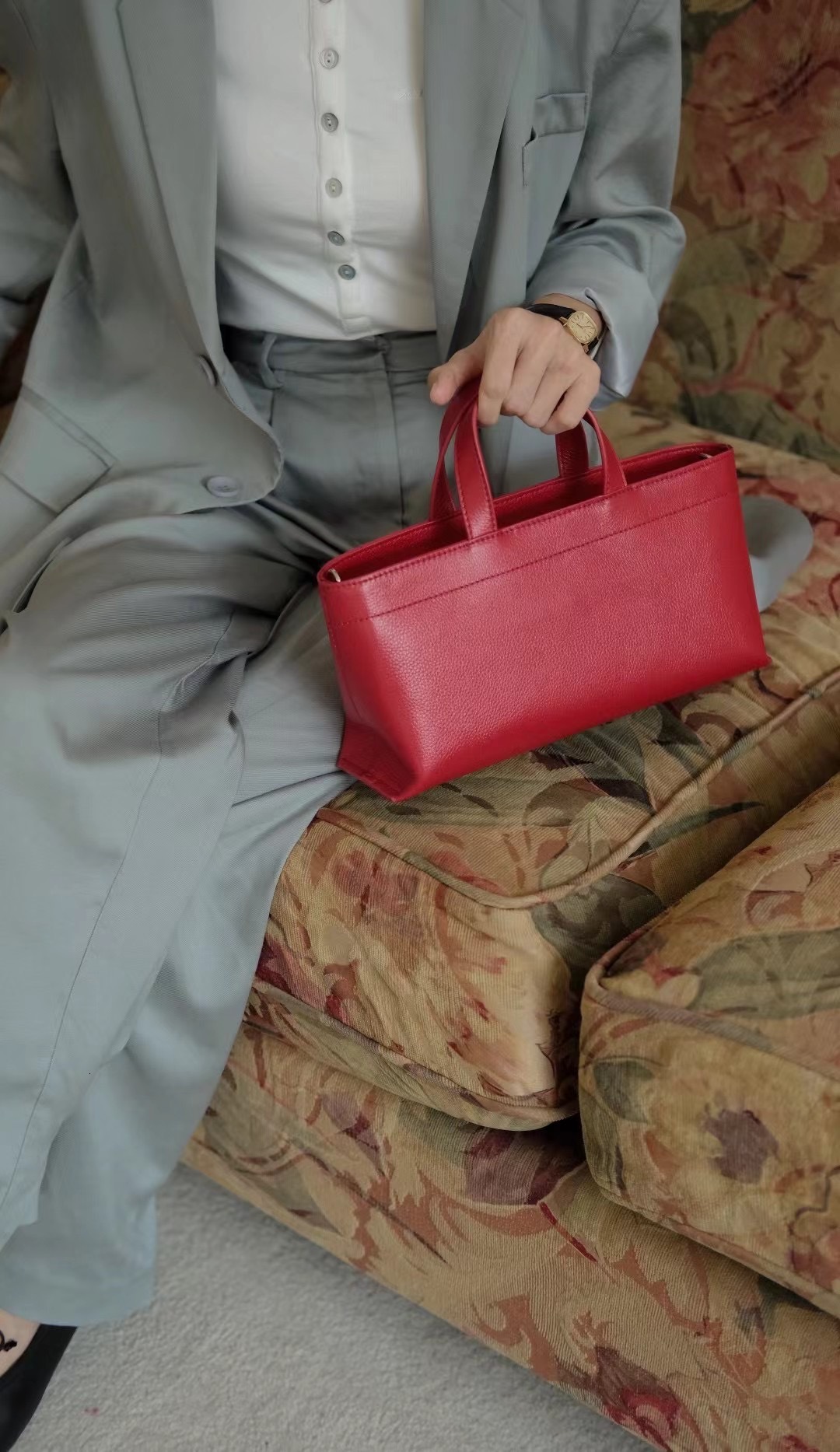 FIRMRANCH Minimalist Stylish Commuting Women's Handbag Soft Texture Top Layer Cowhide Single Shoulder Diagonal Tote Basket Purse