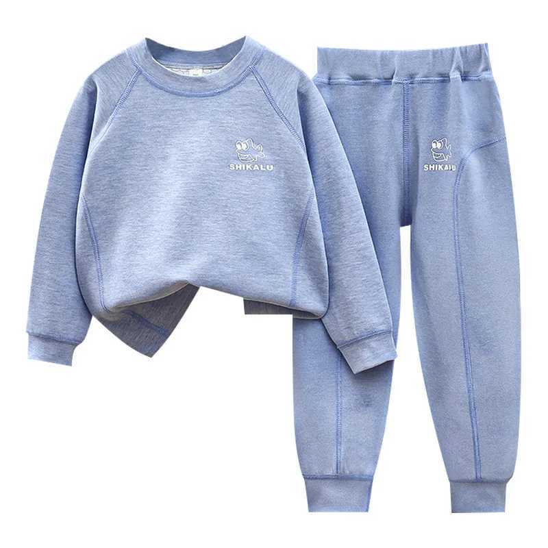 Autumn Children Boy 2PCS Sleepwear Set Cotton Cartoon Pattern Sportswear Set Solid Elastic Waist Baby Boy Tight jumpsuit Set W241213
