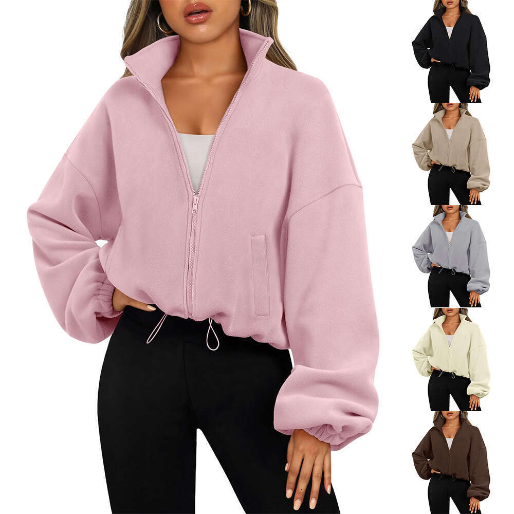Autumn Fashion Casual Stand Up Collar Long Sleeved Zipper Drawstring Warm Cardigan Loose Hoodie Fashionable Quality Classic