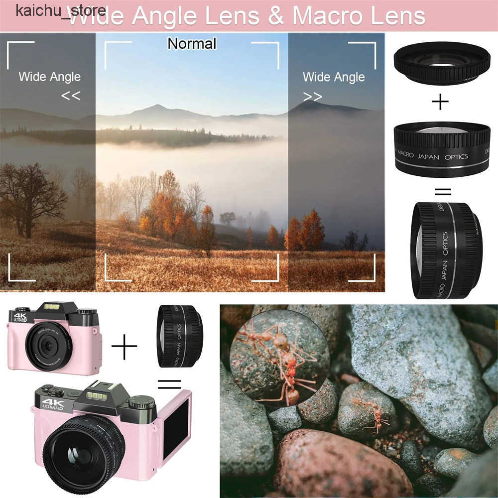 Cameras Flip Screen Digital Photo 56MP 4K Photography Camcorder Vlog Selfie Video Camera Youtube Livestream Wide Angle Macro Lens J241213