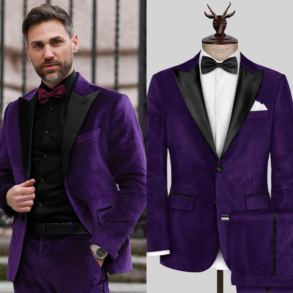 Simple Men Suits 2 Piece Set Coat Pants Peaked Lapel Wedding Tuxedos Single Breasted Fashion Groom Tuxedo suit Customized