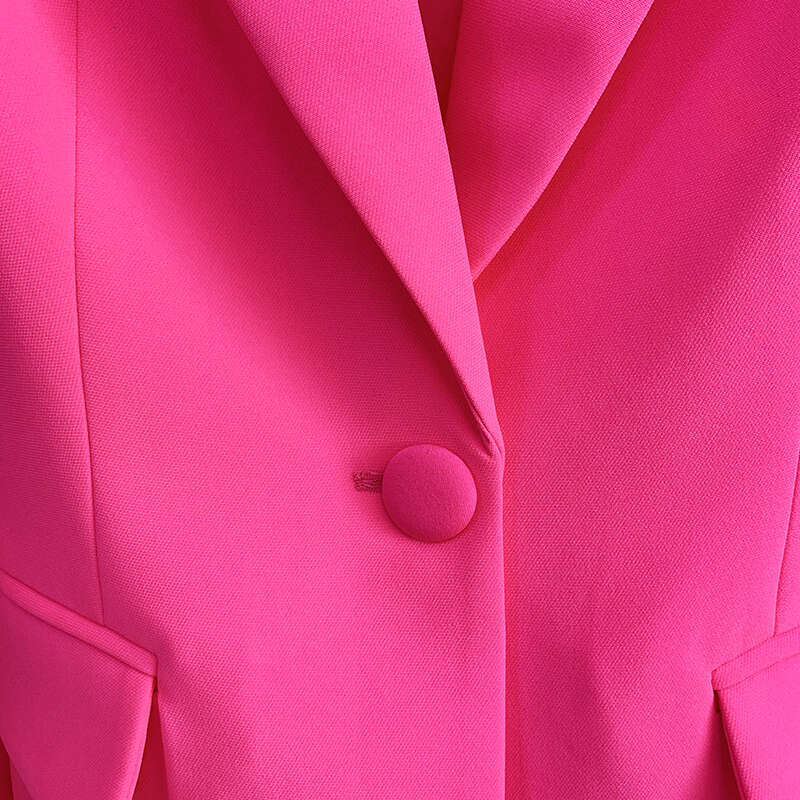 Ladies' Suit HIGH QUALITY New S/S Designer Runway Set Women Single Button Slim Fit Blazer Suit Flare Pants Two Pieces Set Hot Pink