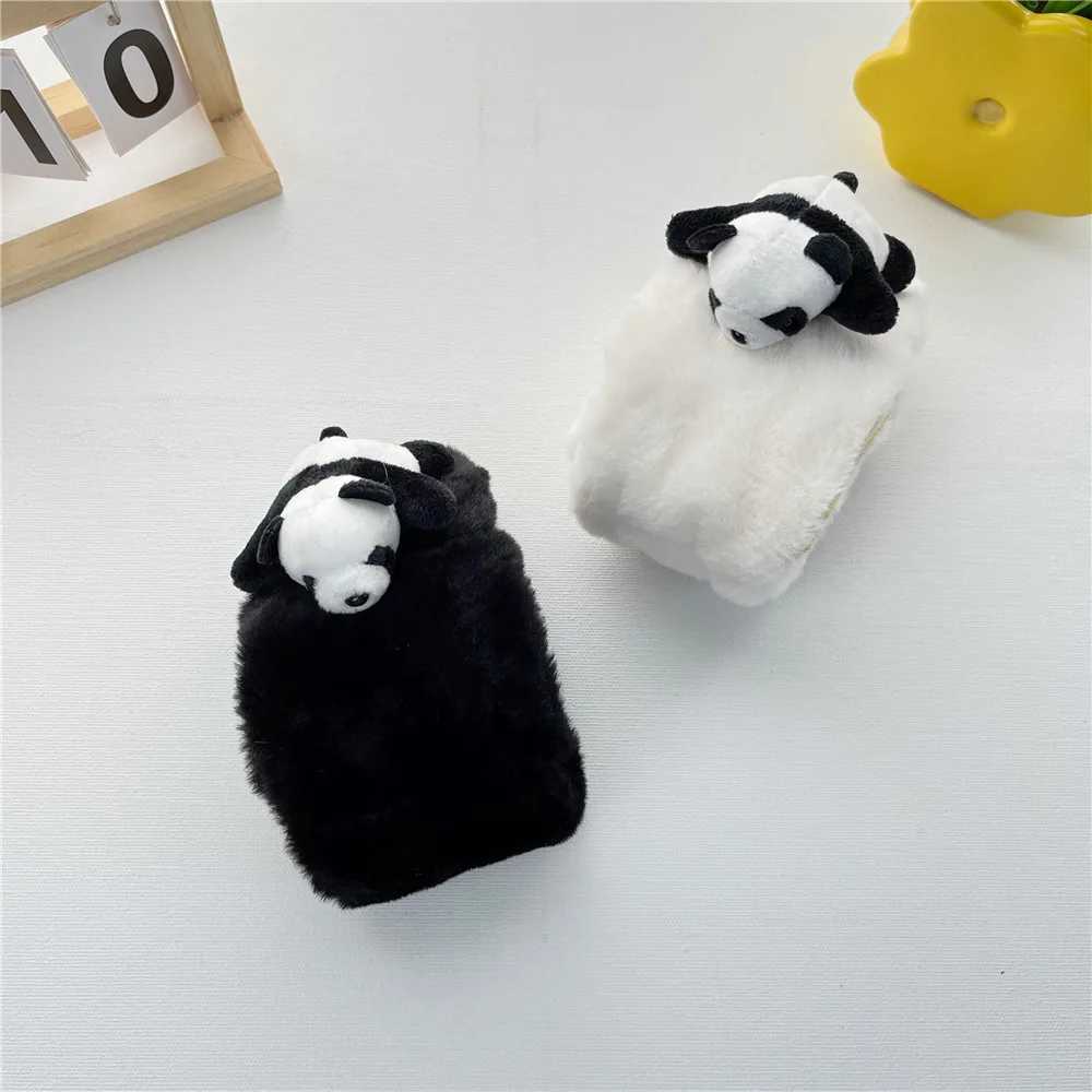 Scarves Wraps Kids Warm Plush Scarf Winter Cute Children Cartoon Panda Faux Fur Cross Scarves For Girls Boys Thickened Neck Ring H241213