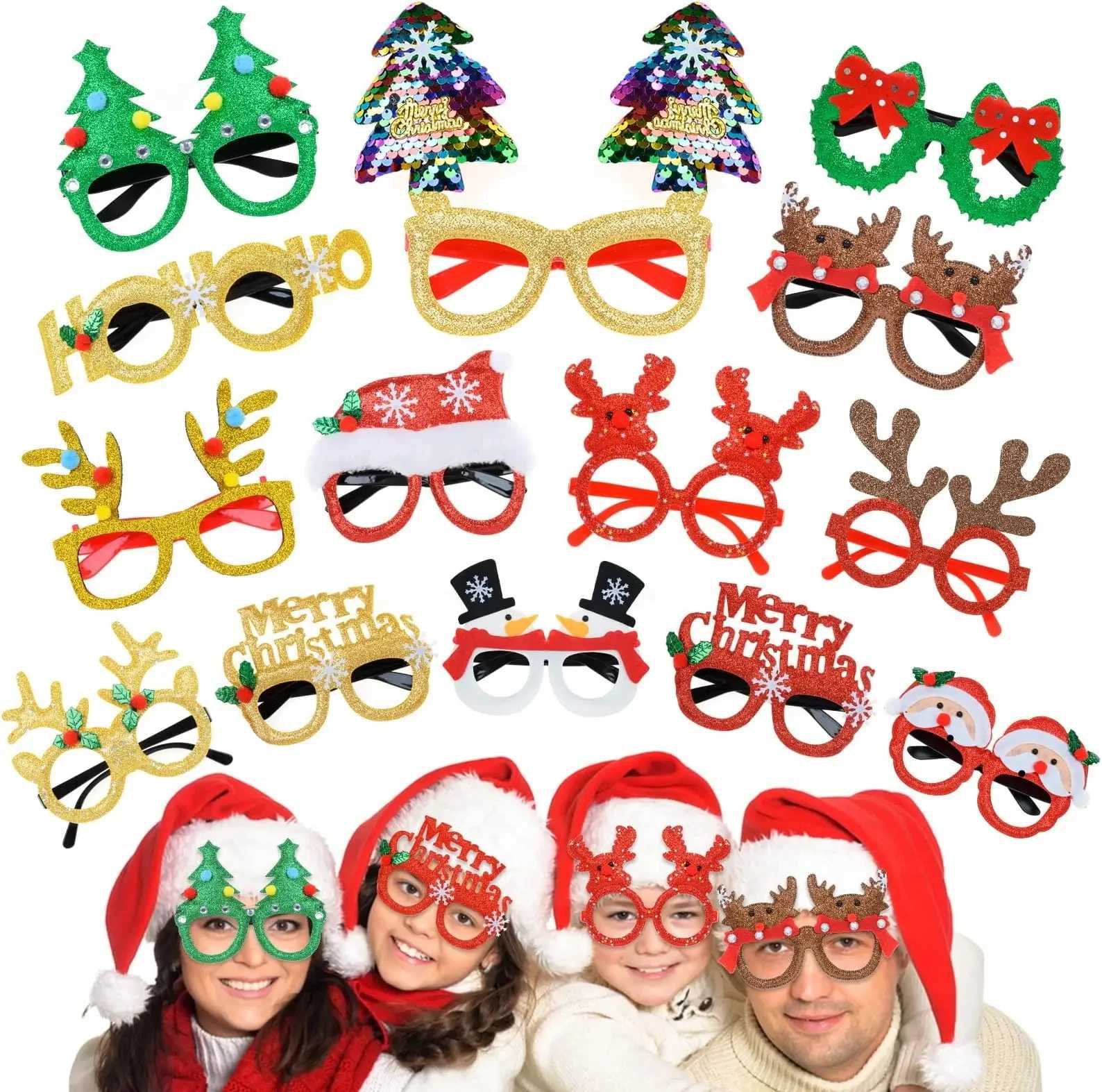 Sunglasses 12/24/72Pcs Christmas Glasses Glitter Great Fun Glasses Accessories Christmas Party Decor for Kids Adults Annual Party Favors H241213