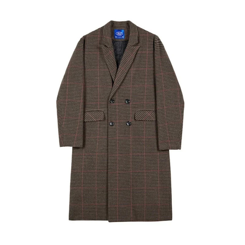 Vintage Mens Plaid Woolen Cloth Coat Autumn Winter Long Sleeve Doublebreasted Thickned Loose Lapel Overcoat 1533 241213