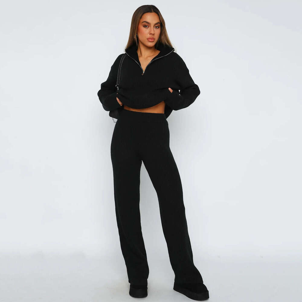 New Autumn Winter Two-Piece Set Of Comfortable Lapel Long Sleeved Sweater Knitted Suit, Trendy Clothing, Fashionable And Casual Temperament