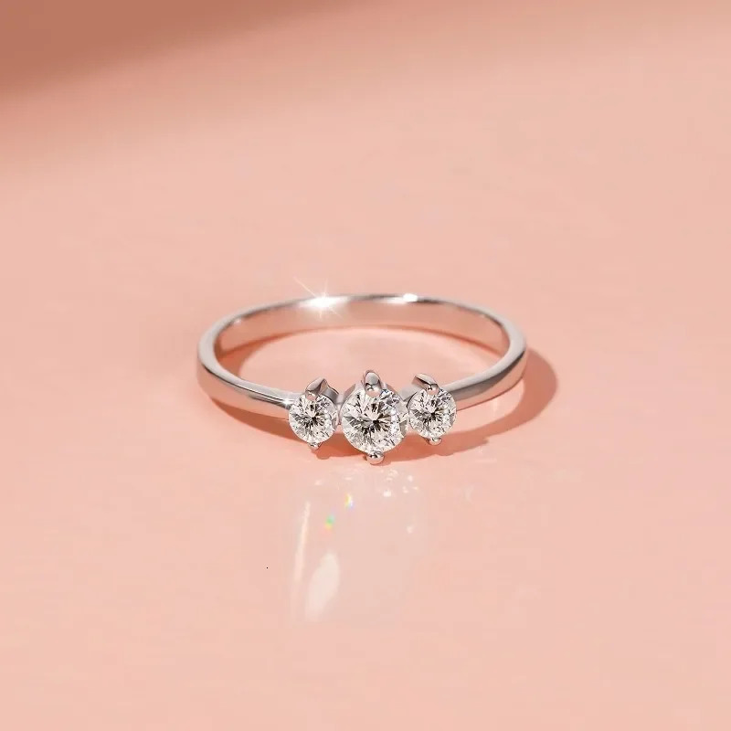 Tigrade Real S925 Sterling Silver Rings 3pcs Stones Round Cut Zircon Promise Engagement Wedding Band Bride ring Fine Jewelry 241213