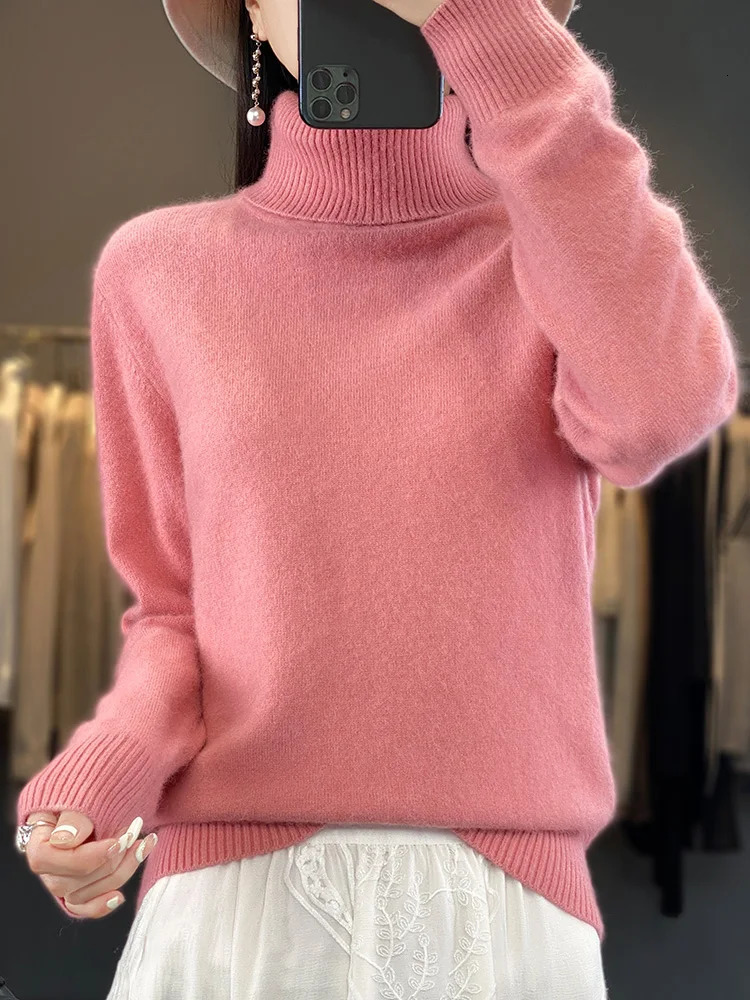 100 Mink Cashmere Women Sweater Basic Bottoming Female Pullover Long Sleeve Knitwear Tops Turn Down Collar Autumn Winter 241203