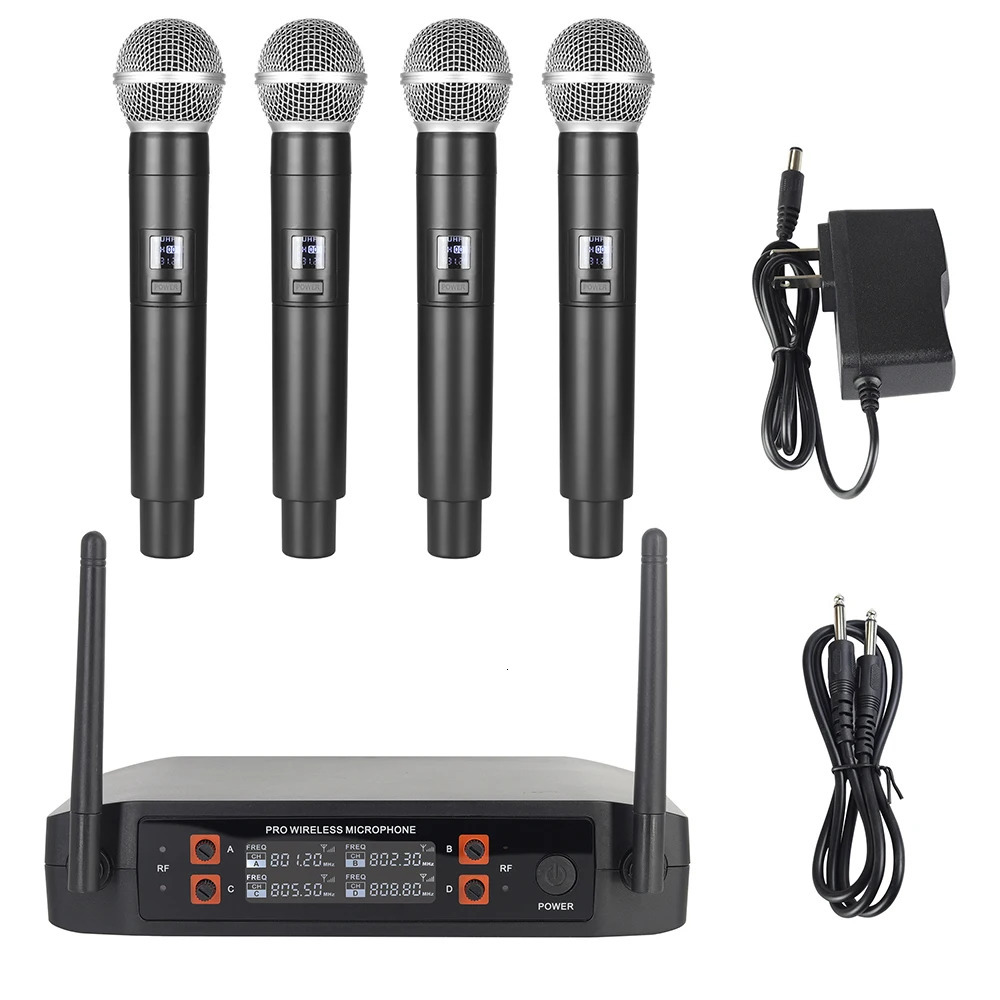 Wireless microphone handheld 4-channel UHF fixed frequency dynamic microphone used for karaoke wedding parties bands church performances 241212